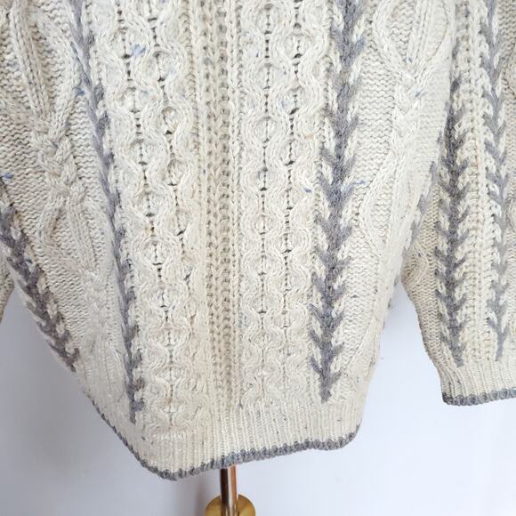 Woolrich Nordic Fisherman Grandpa Cable Knit Cardigan Sweater Cream VTG 90s Sz L - Picture 12 of 16